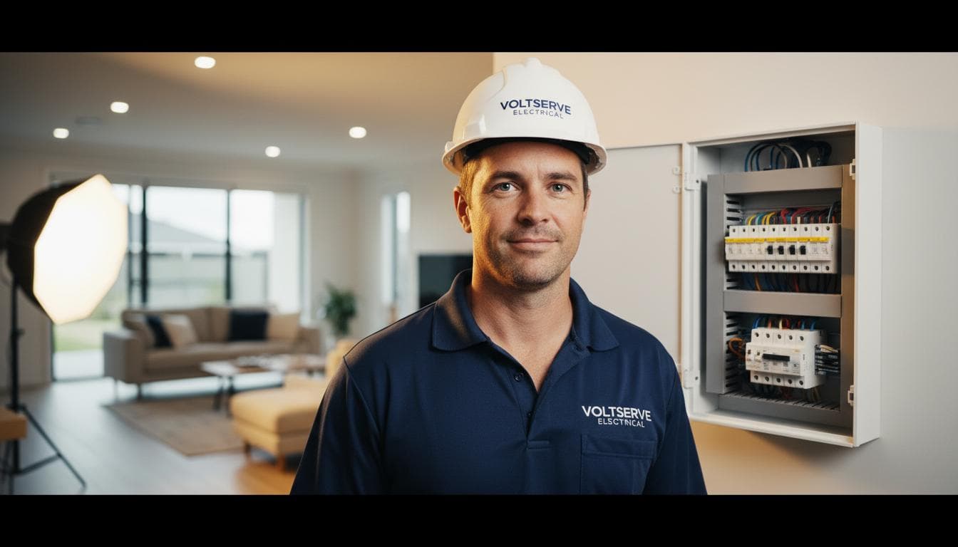 Australian electrician working at a residential switchboard